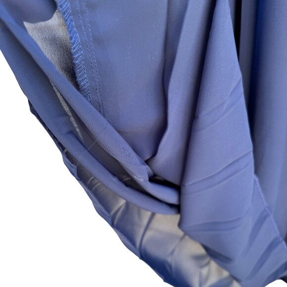 Vintage Womens Navy Blue Long-Sleeve Pleated V-Neck Flowy Semi Sheer Midi Dress - Picture 7 of 9